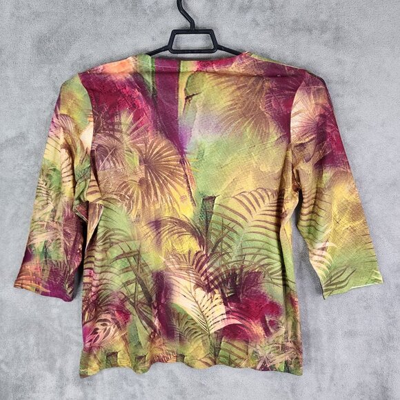 Womens Multicolor Chicos Tropical Top Blouse Parrot Print 3/4 Sleeve Size 3 - Picture 5 of 8